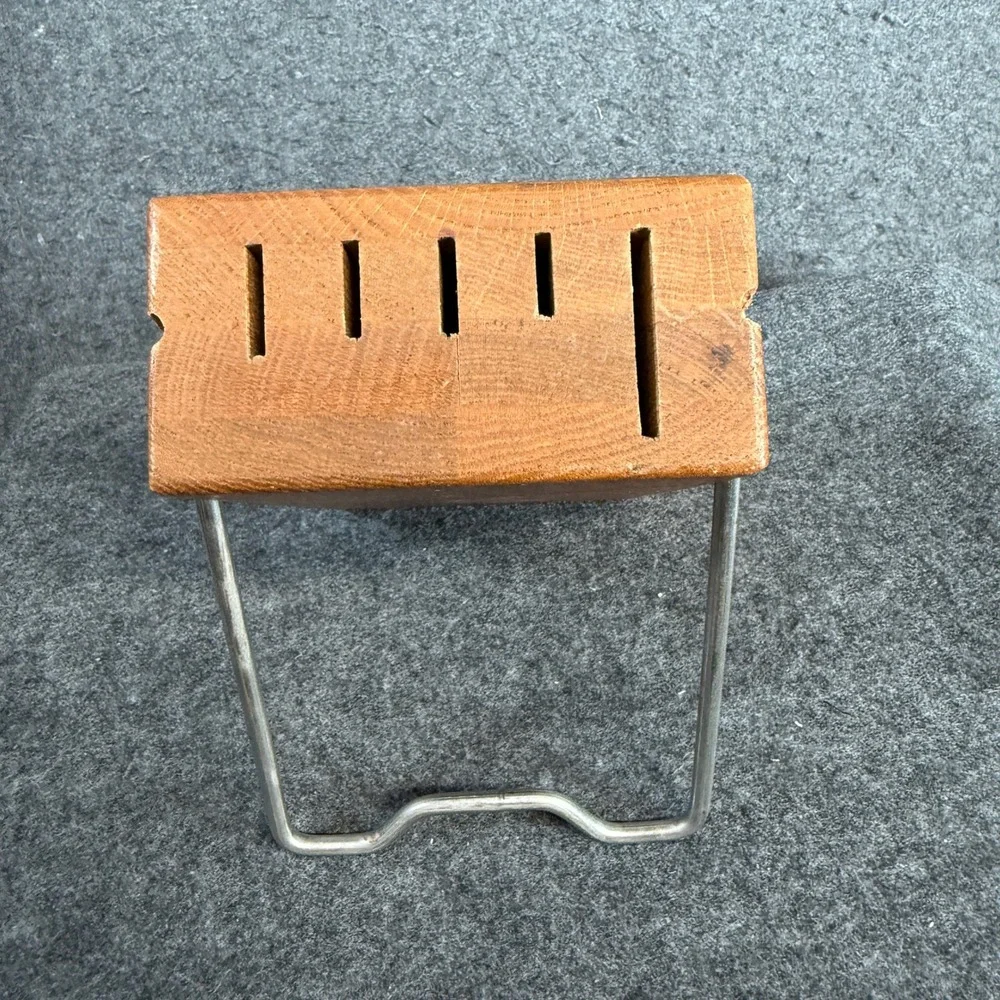 Cutco Vintage Oak Wood 5 Slot Knife Block‎ with Metal Wire Stand Honey Brown